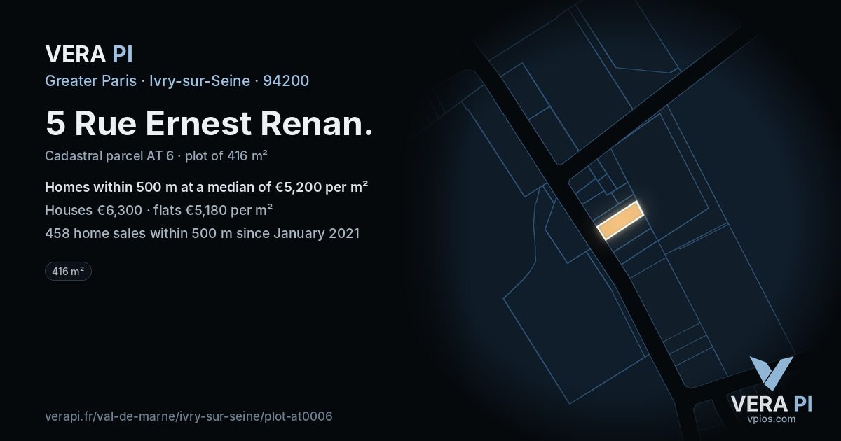 5 Rue Ernest Renan, Ivry-sur-Seine at night – the plot lit, the parcels around coloured by the prices near them