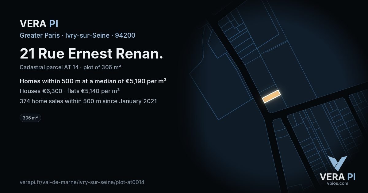 21 Rue Ernest Renan, Ivry-sur-Seine at night – the plot lit, the parcels around coloured by the prices near them