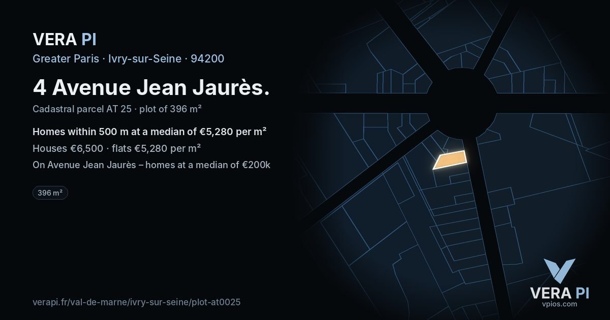 4 Avenue Jean Jaurès, Ivry-sur-Seine at night – the plot lit, the parcels around coloured by the prices near them