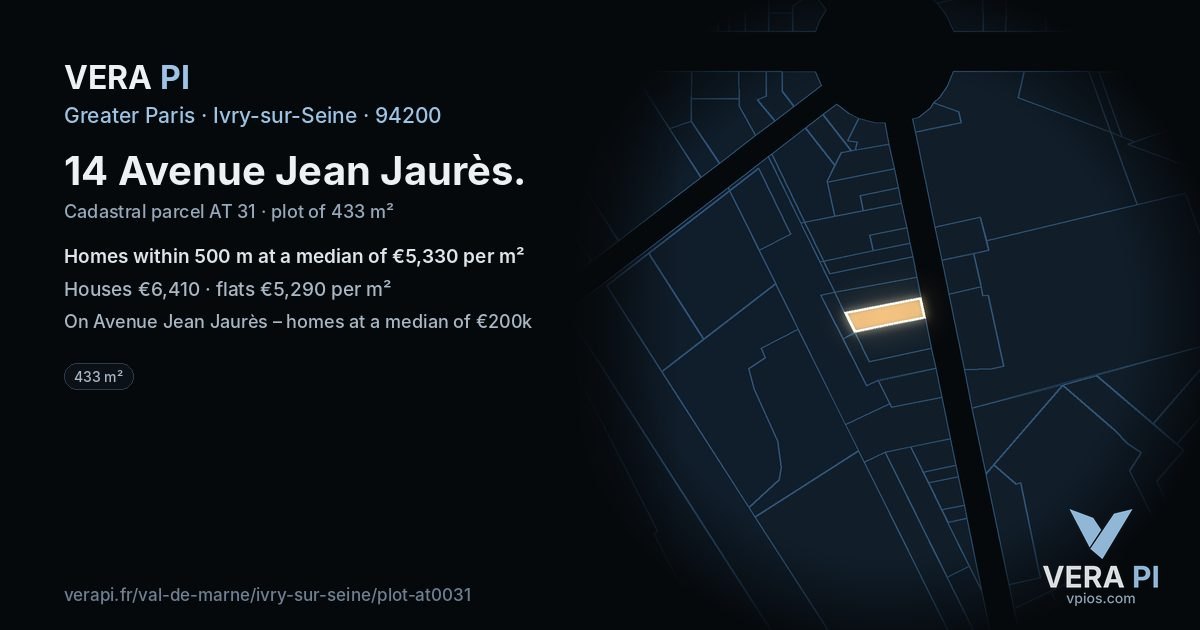 14 Avenue Jean Jaurès, Ivry-sur-Seine at night – the plot lit, the parcels around coloured by the prices near them