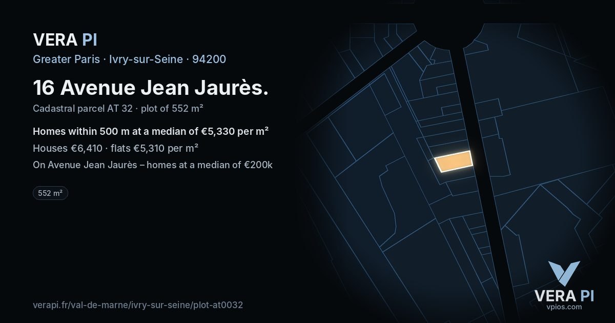 16 Avenue Jean Jaurès, Ivry-sur-Seine at night – the plot lit, the parcels around coloured by the prices near them