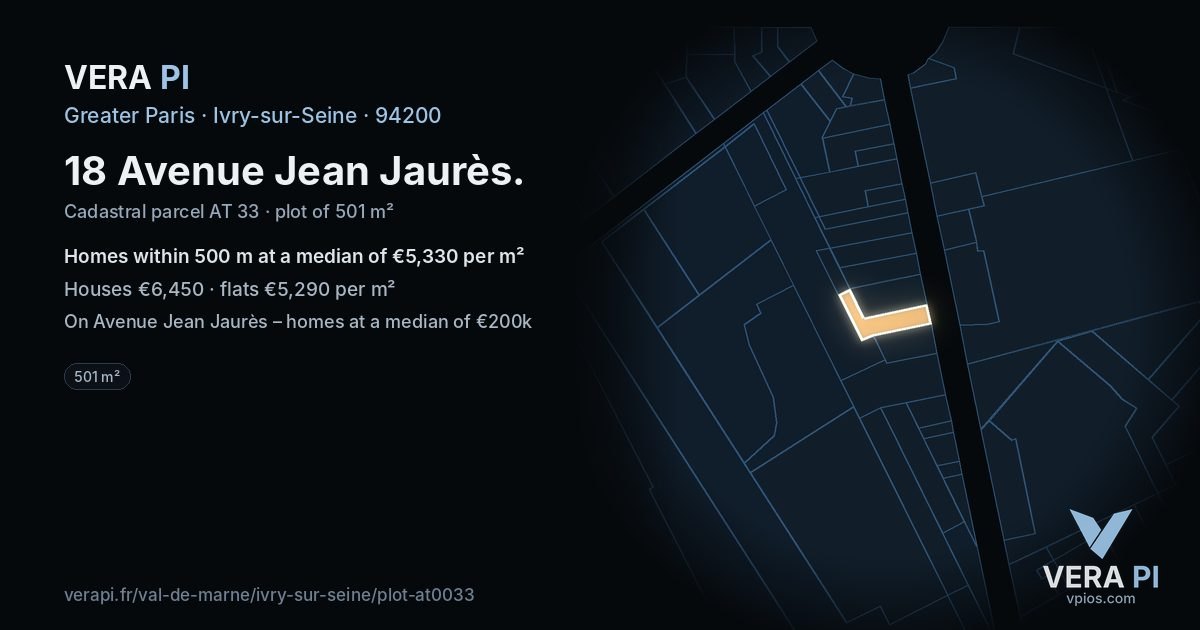 18 Avenue Jean Jaurès, Ivry-sur-Seine at night – the plot lit, the parcels around coloured by the prices near them