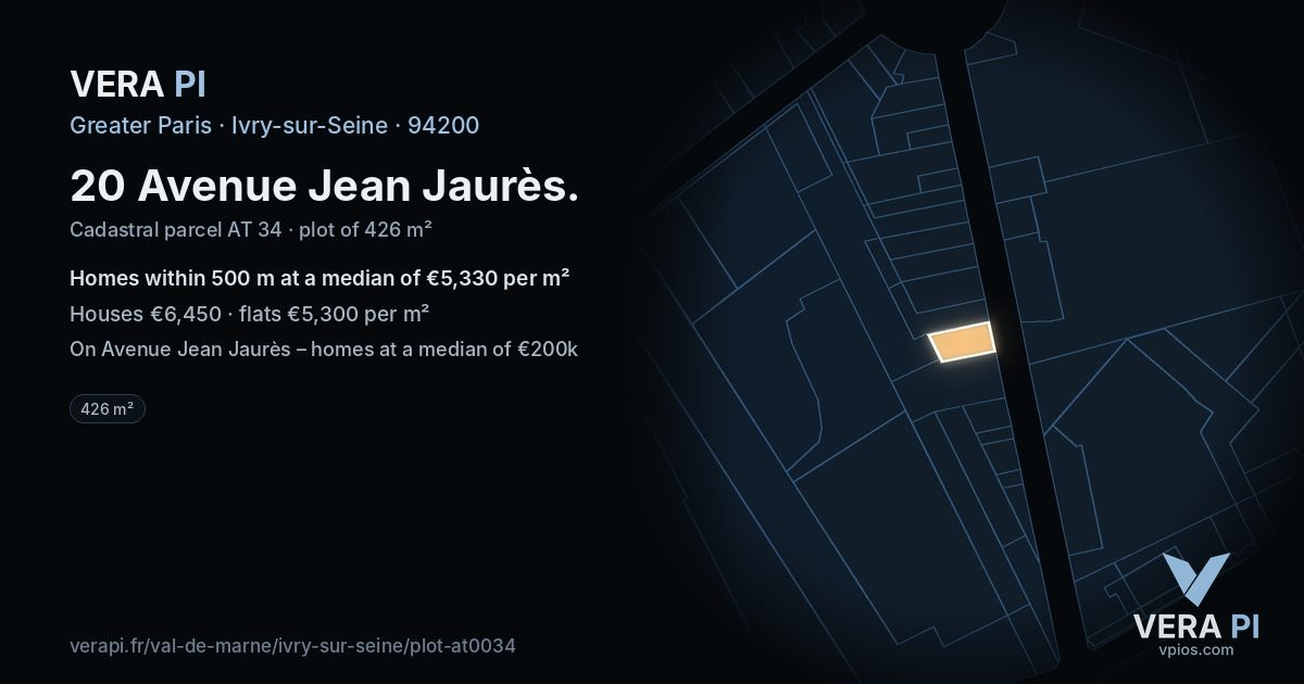 20 Avenue Jean Jaurès, Ivry-sur-Seine at night – the plot lit, the parcels around coloured by the prices near them