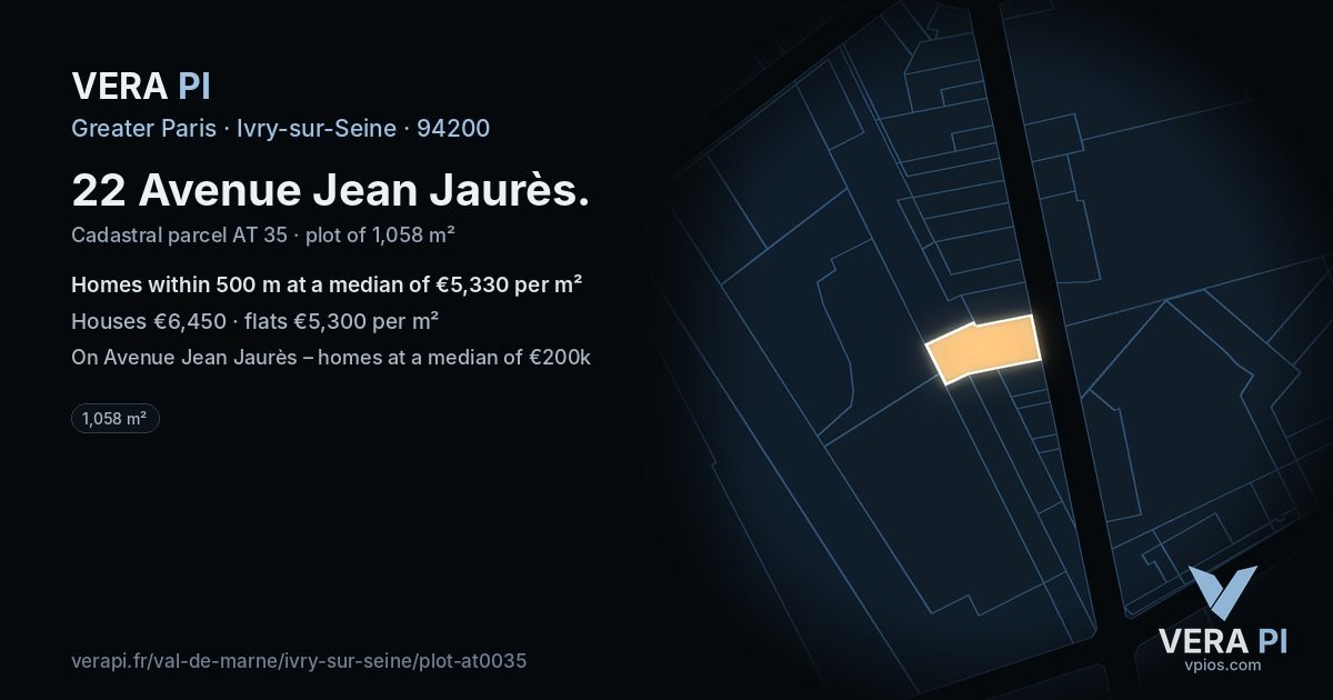 22 Avenue Jean Jaurès, Ivry-sur-Seine at night – the plot lit, the parcels around coloured by the prices near them