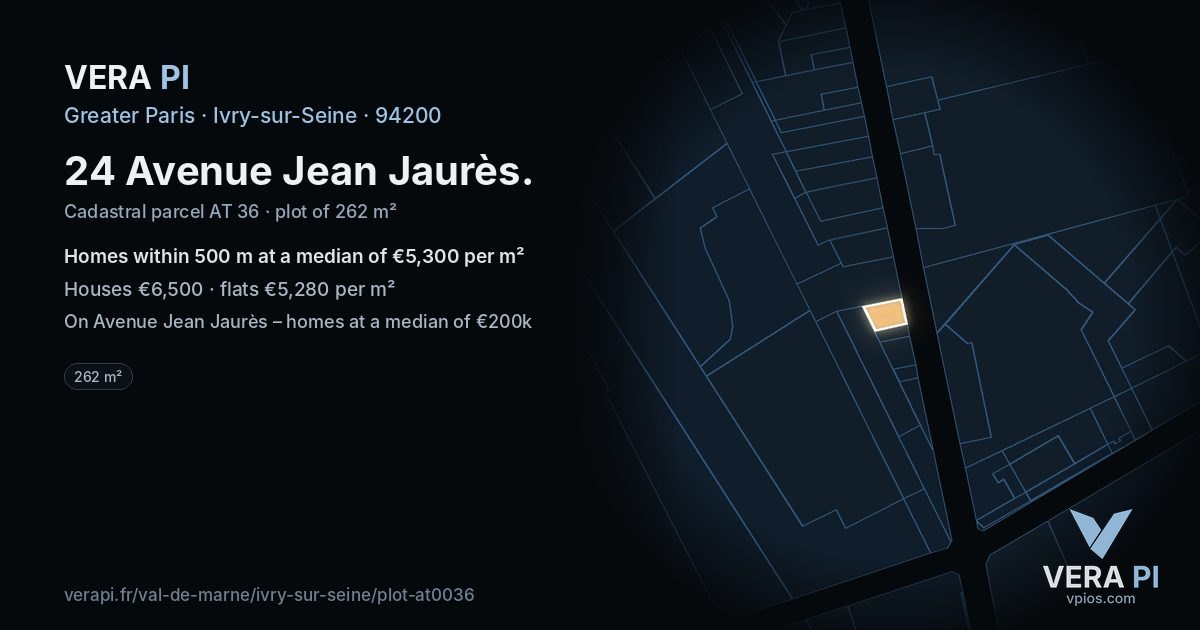 24 Avenue Jean Jaurès, Ivry-sur-Seine at night – the plot lit, the parcels around coloured by the prices near them