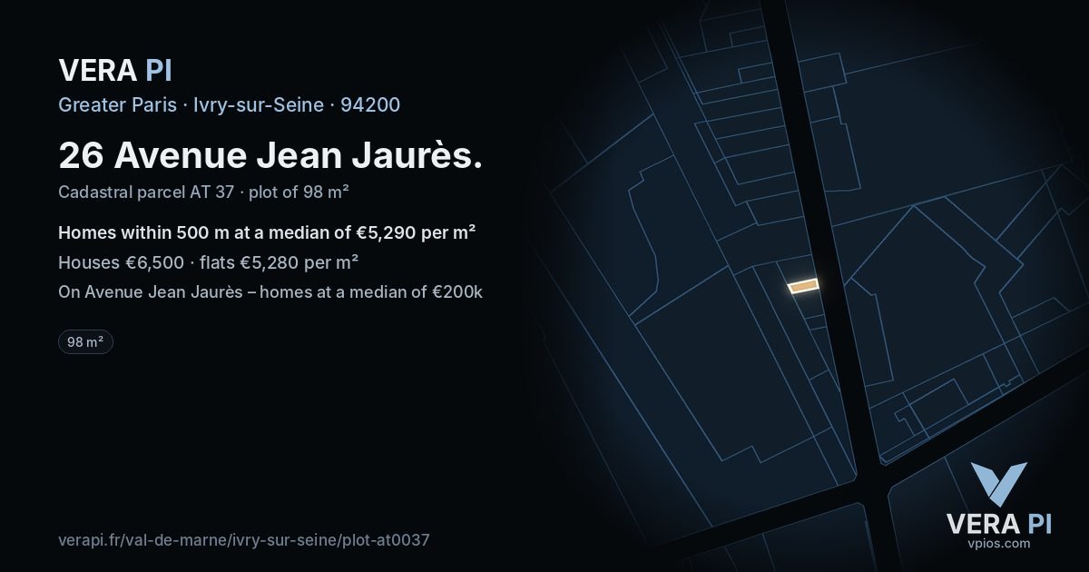 26 Avenue Jean Jaurès, Ivry-sur-Seine at night – the plot lit, the parcels around coloured by the prices near them