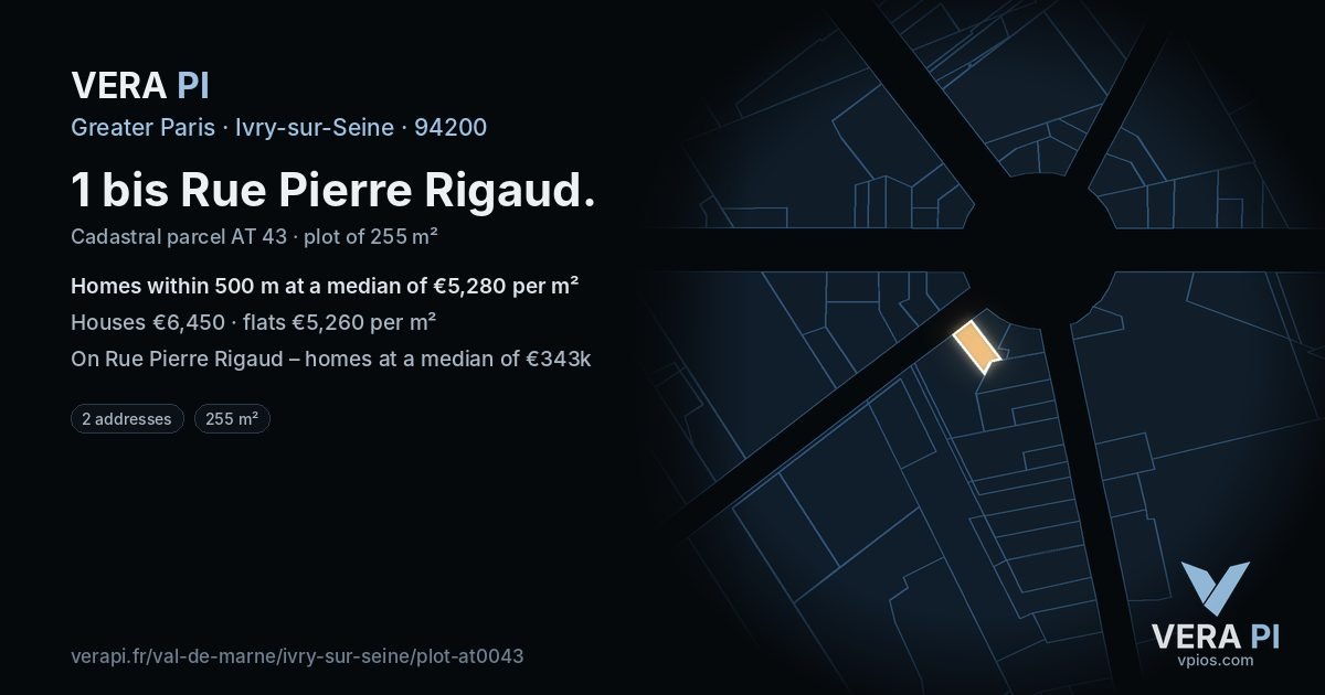 1 bis Rue Pierre Rigaud, Ivry-sur-Seine at night – the plot lit, the parcels around coloured by the prices near them
