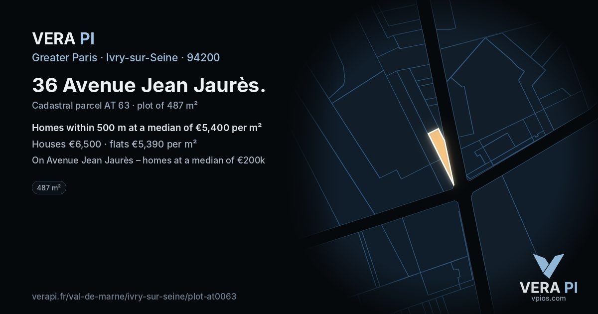 36 Avenue Jean Jaurès, Ivry-sur-Seine at night – the plot lit, the parcels around coloured by the prices near them