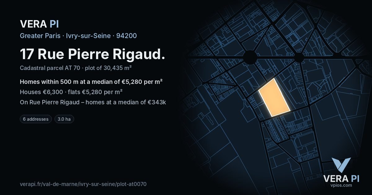 17 Rue Pierre Rigaud, Ivry-sur-Seine at night – the plot lit, the parcels around coloured by the prices near them