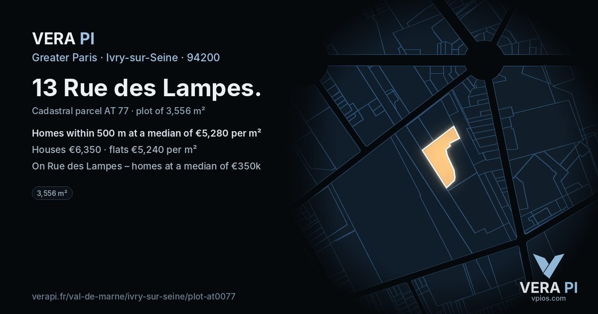 13 Rue des Lampes, Ivry-sur-Seine at night – the plot lit, the parcels around coloured by the prices near them