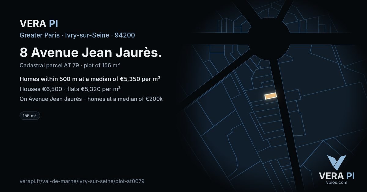 8 Avenue Jean Jaurès, Ivry-sur-Seine at night – the plot lit, the parcels around coloured by the prices near them
