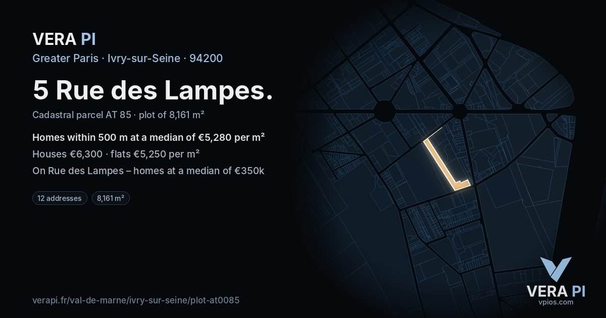 5 Rue des Lampes, Ivry-sur-Seine at night – the plot lit, the parcels around coloured by the prices near them