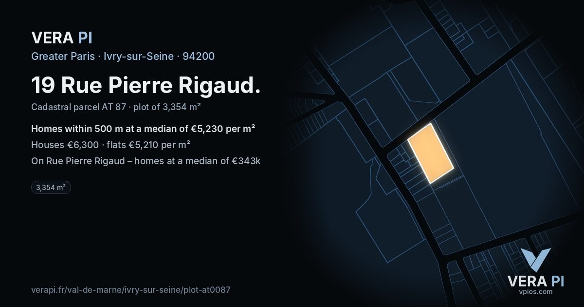 19 Rue Pierre Rigaud, Ivry-sur-Seine at night – the plot lit, the parcels around coloured by the prices near them