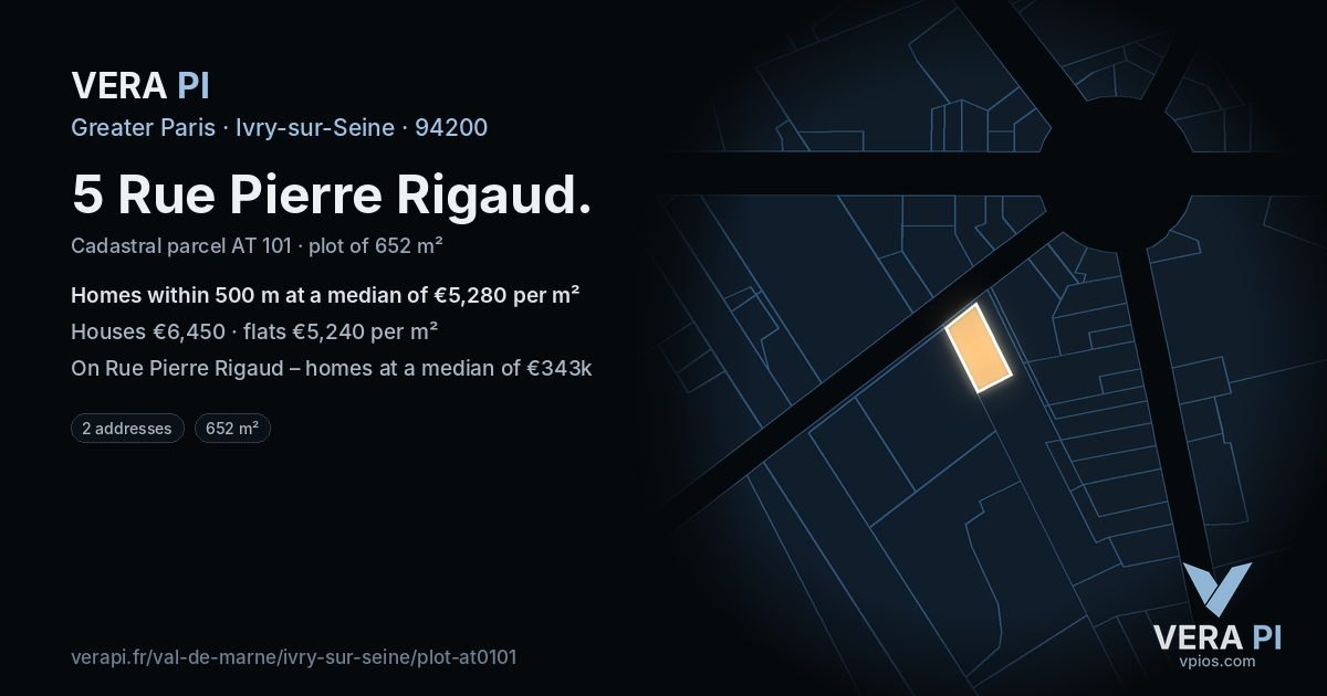 5 Rue Pierre Rigaud, Ivry-sur-Seine at night – the plot lit, the parcels around coloured by the prices near them