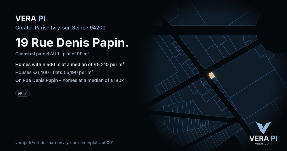 19 Rue Denis Papin, Ivry-sur-Seine at night – the plot lit, the parcels around coloured by the prices near them