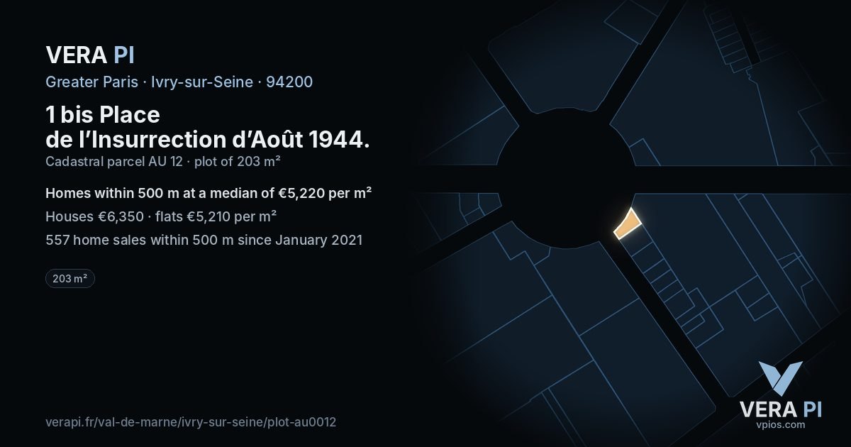 1 bis Place de l’Insurrection d’Août 1944, Ivry-sur-Seine at night – the plot lit, the parcels around coloured by the prices near them
