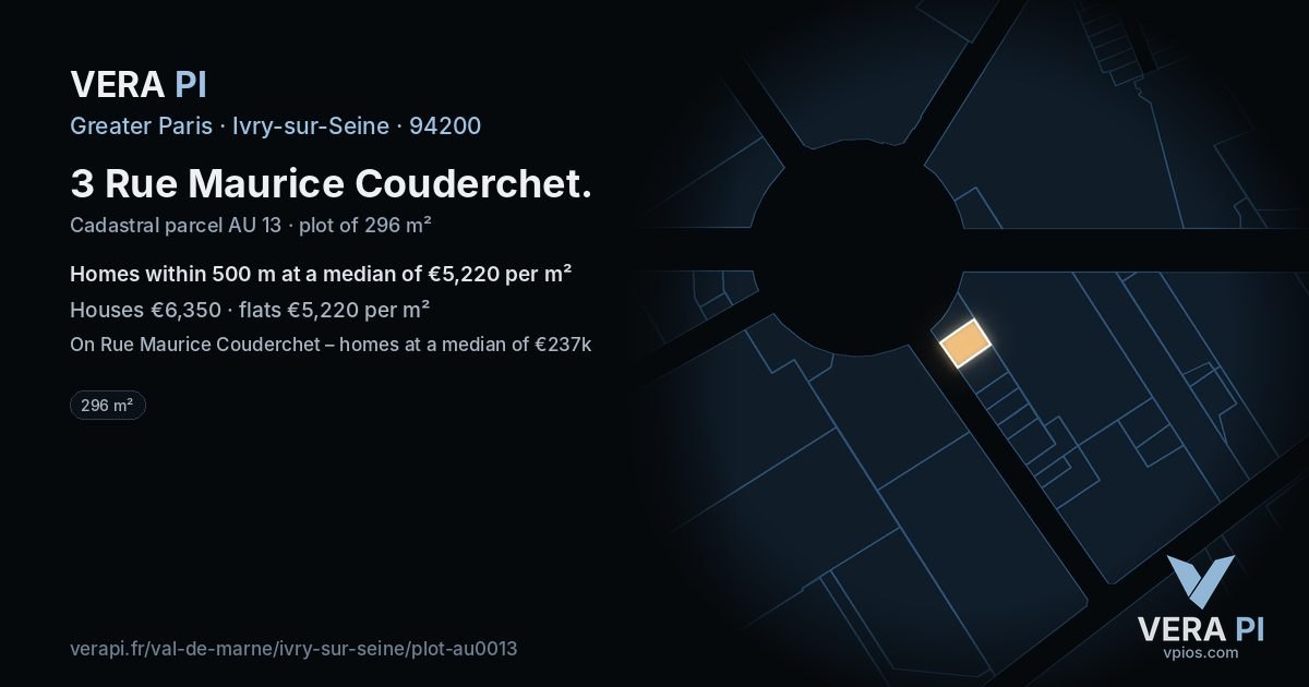 3 Rue Maurice Couderchet, Ivry-sur-Seine at night – the plot lit, the parcels around coloured by the prices near them