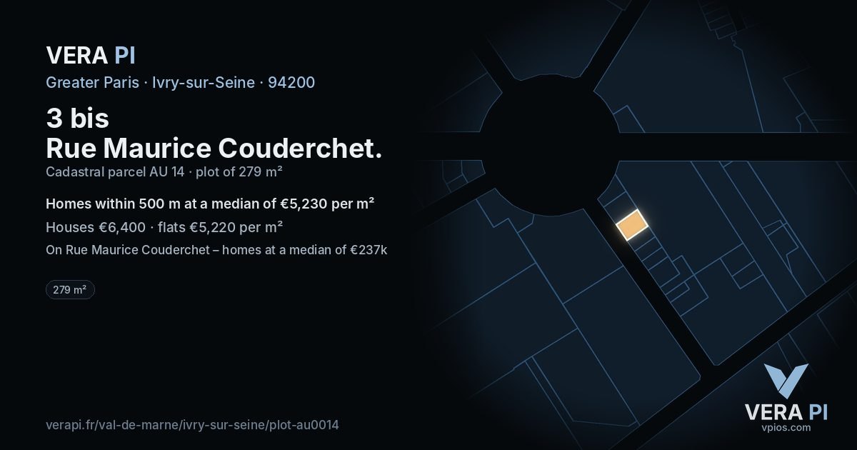 3 bis Rue Maurice Couderchet, Ivry-sur-Seine at night – the plot lit, the parcels around coloured by the prices near them