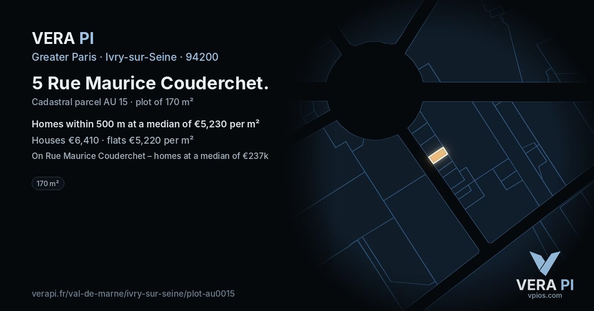5 Rue Maurice Couderchet, Ivry-sur-Seine at night – the plot lit, the parcels around coloured by the prices near them