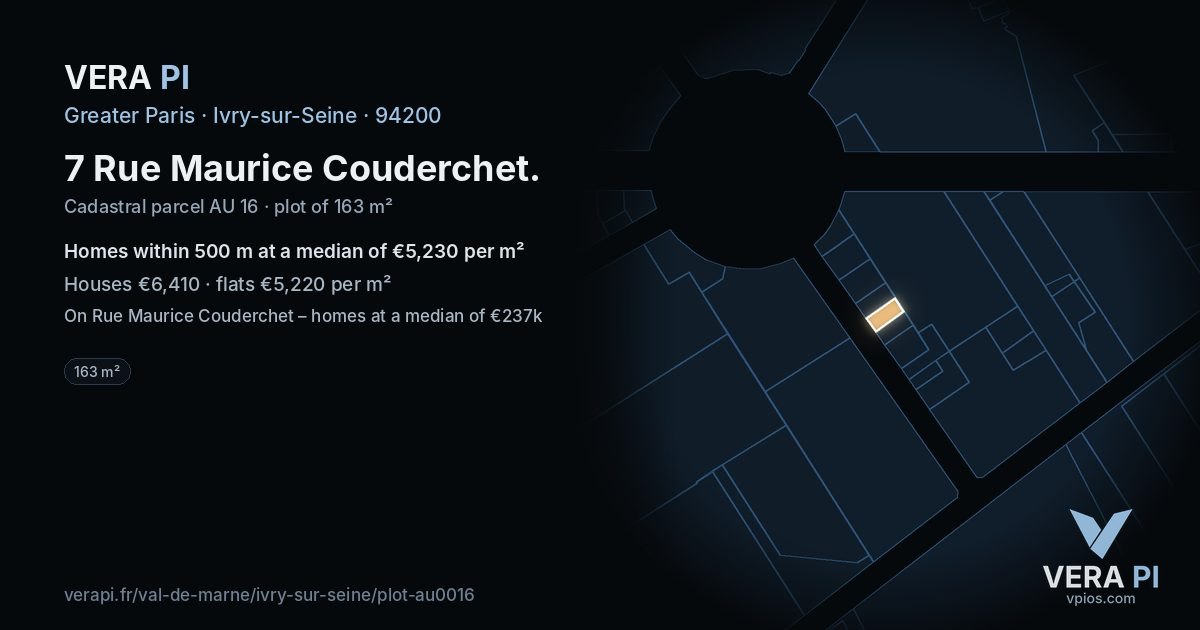 7 Rue Maurice Couderchet, Ivry-sur-Seine at night – the plot lit, the parcels around coloured by the prices near them