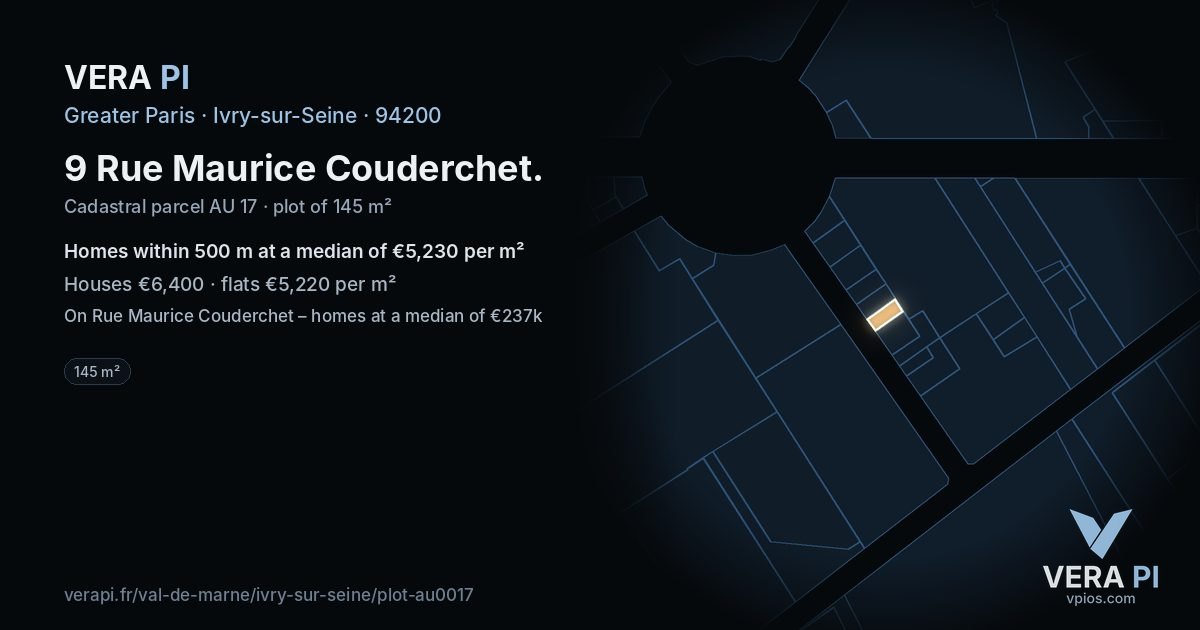 9 Rue Maurice Couderchet, Ivry-sur-Seine at night – the plot lit, the parcels around coloured by the prices near them