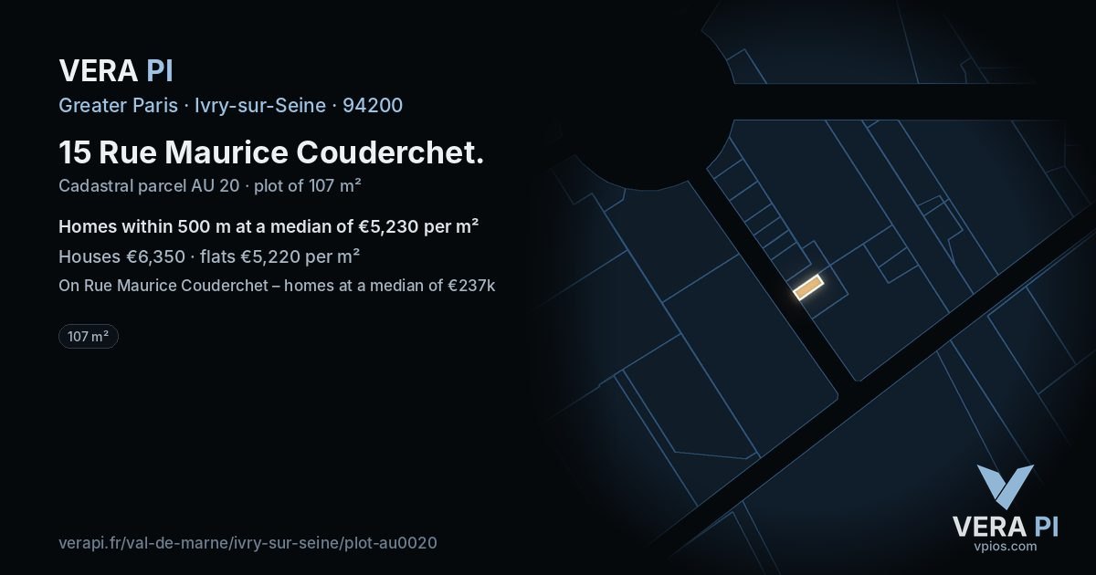 15 Rue Maurice Couderchet, Ivry-sur-Seine at night – the plot lit, the parcels around coloured by the prices near them