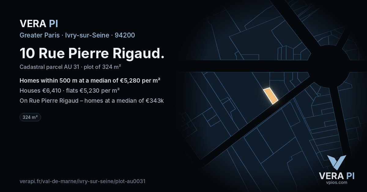 10 Rue Pierre Rigaud, Ivry-sur-Seine at night – the plot lit, the parcels around coloured by the prices near them