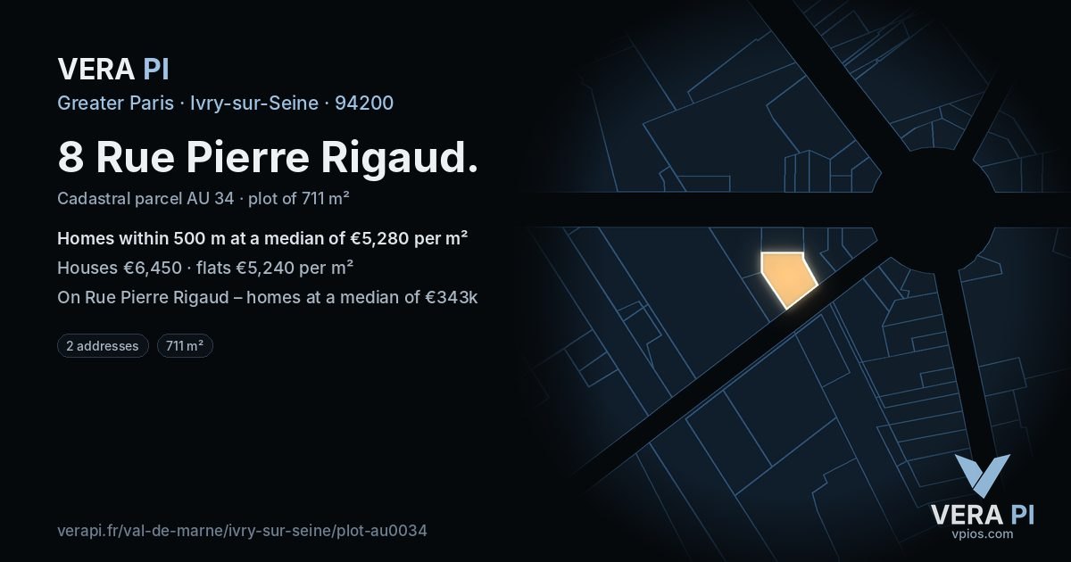 8 Rue Pierre Rigaud, Ivry-sur-Seine at night – the plot lit, the parcels around coloured by the prices near them