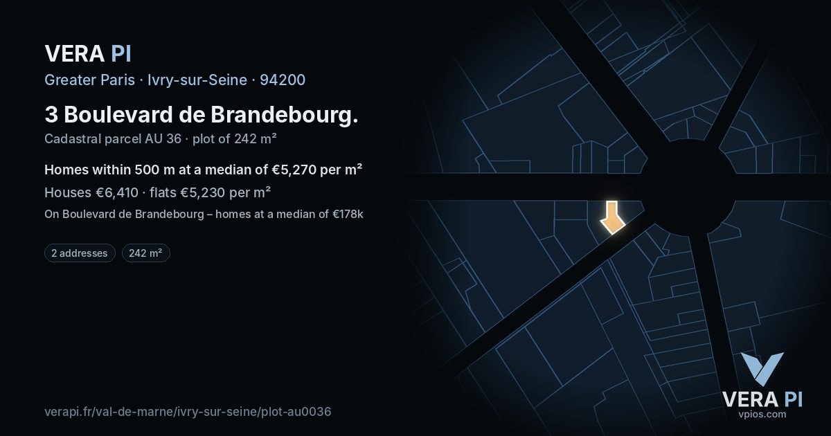 3 Boulevard de Brandebourg, Ivry-sur-Seine at night – the plot lit, the parcels around coloured by the prices near them