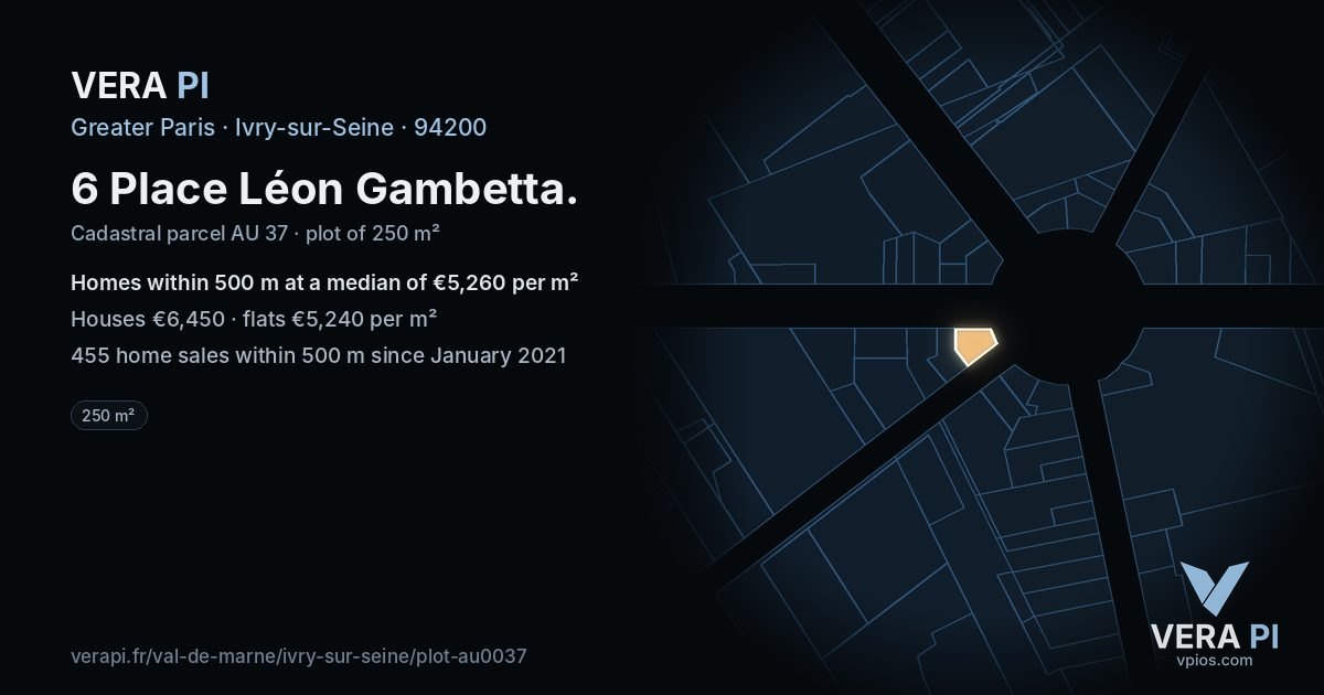 6 Place Léon Gambetta, Ivry-sur-Seine at night – the plot lit, the parcels around coloured by the prices near them
