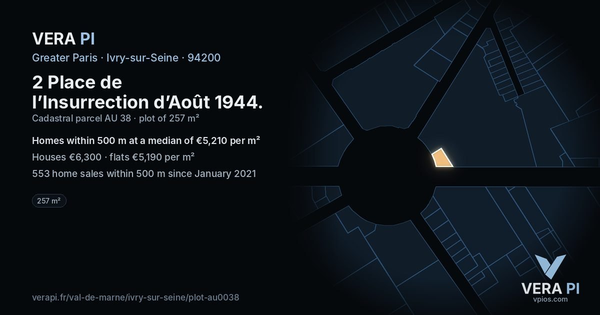 2 Place de l’Insurrection d’Août 1944, Ivry-sur-Seine at night – the plot lit, the parcels around coloured by the prices near them