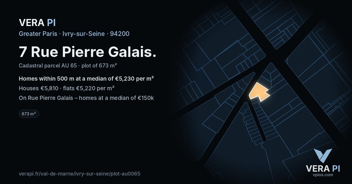 7 Rue Pierre Galais, Ivry-sur-Seine at night – the plot lit, the parcels around coloured by the prices near them