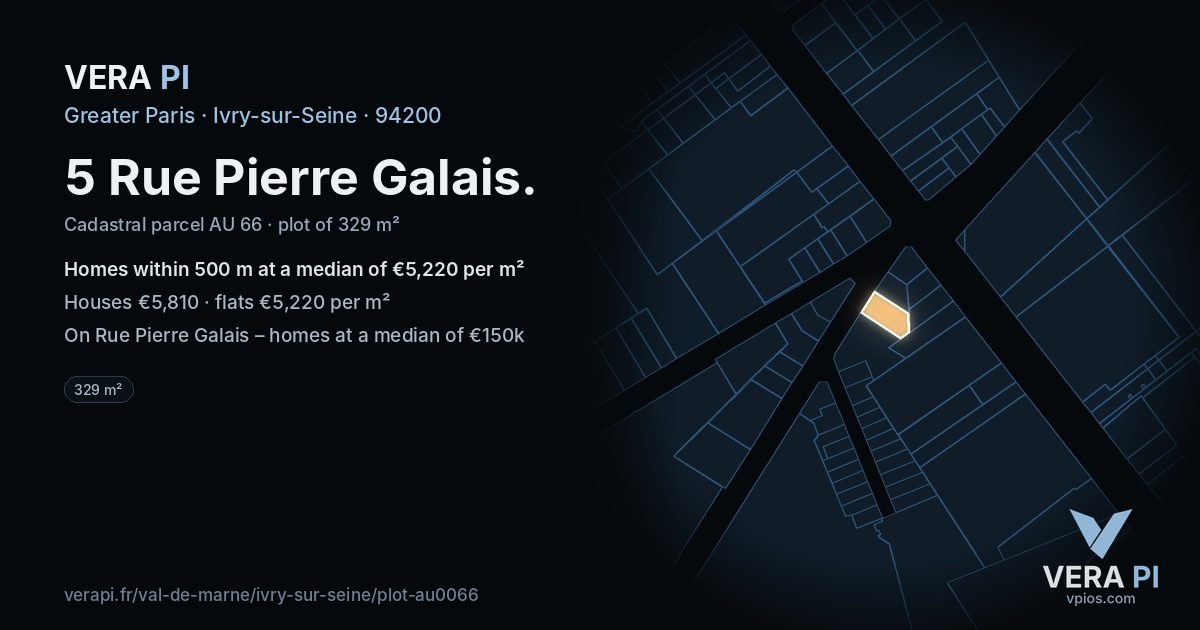 5 Rue Pierre Galais, Ivry-sur-Seine at night – the plot lit, the parcels around coloured by the prices near them