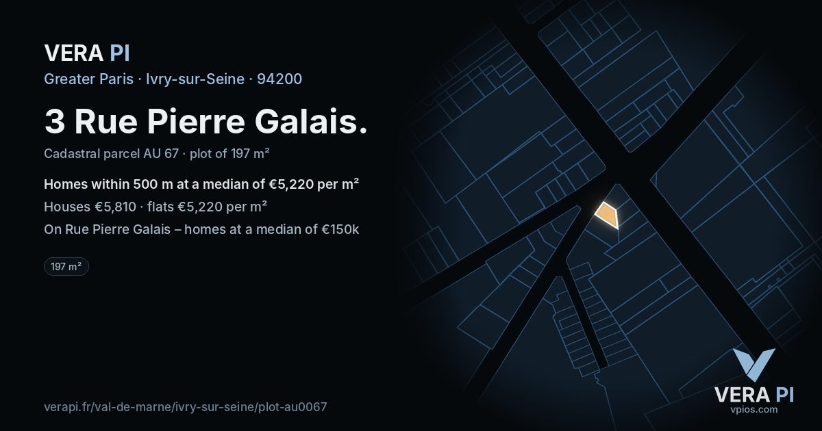 3 Rue Pierre Galais, Ivry-sur-Seine at night – the plot lit, the parcels around coloured by the prices near them