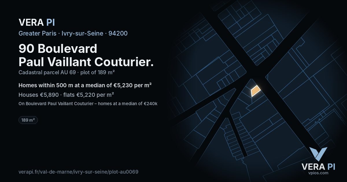90 Boulevard Paul Vaillant Couturier, Ivry-sur-Seine at night – the plot lit, the parcels around coloured by the prices near them
