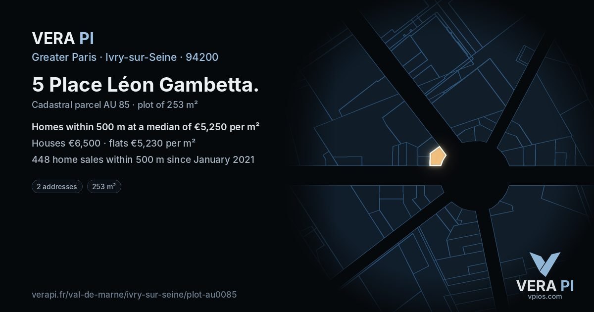 5 Place Léon Gambetta, Ivry-sur-Seine at night – the plot lit, the parcels around coloured by the prices near them