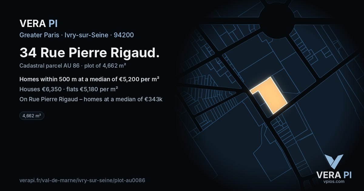 34 Rue Pierre Rigaud, Ivry-sur-Seine at night – the plot lit, the parcels around coloured by the prices near them