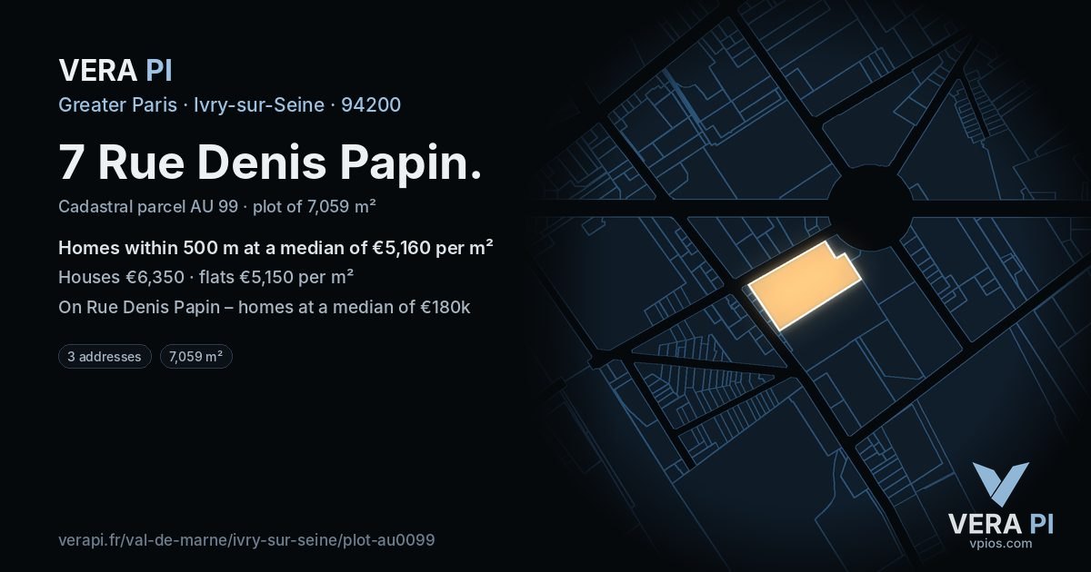 7 Rue Denis Papin, Ivry-sur-Seine at night – the plot lit, the parcels around coloured by the prices near them