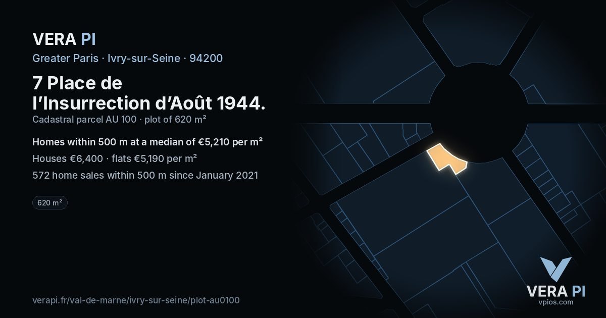 7 Place de l’Insurrection d’Août 1944, Ivry-sur-Seine at night – the plot lit, the parcels around coloured by the prices near them