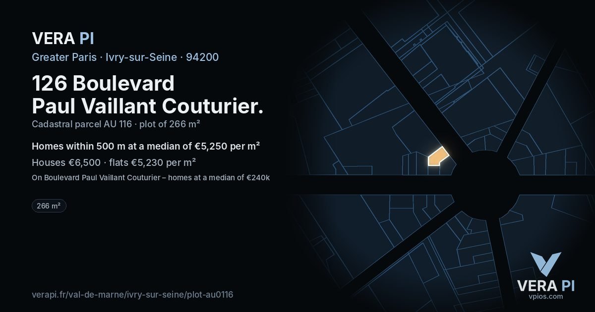 126 Boulevard Paul Vaillant Couturier, Ivry-sur-Seine at night – the plot lit, the parcels around coloured by the prices near them