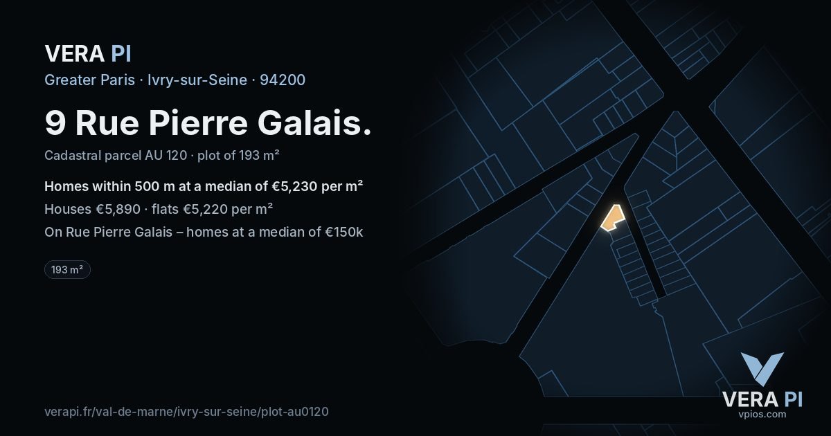 9 Rue Pierre Galais, Ivry-sur-Seine at night – the plot lit, the parcels around coloured by the prices near them