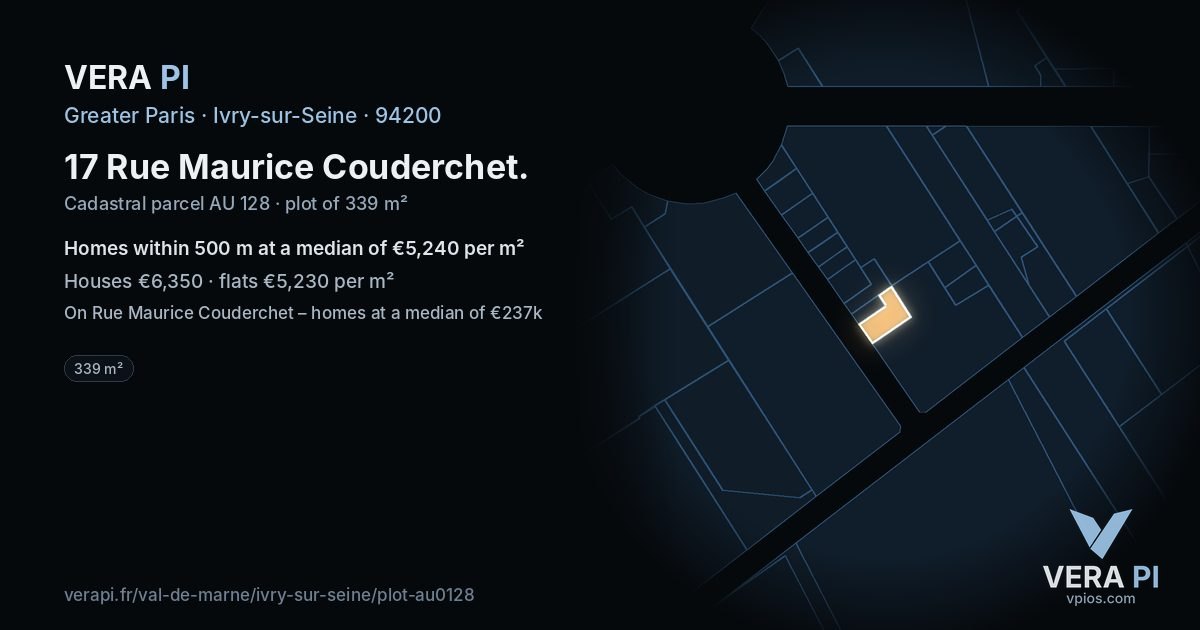 17 Rue Maurice Couderchet, Ivry-sur-Seine at night – the plot lit, the parcels around coloured by the prices near them