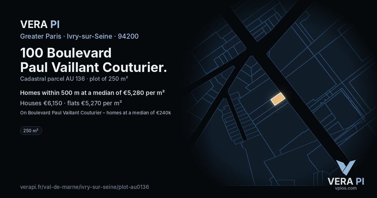 100 Boulevard Paul Vaillant Couturier, Ivry-sur-Seine at night – the plot lit, the parcels around coloured by the prices near them