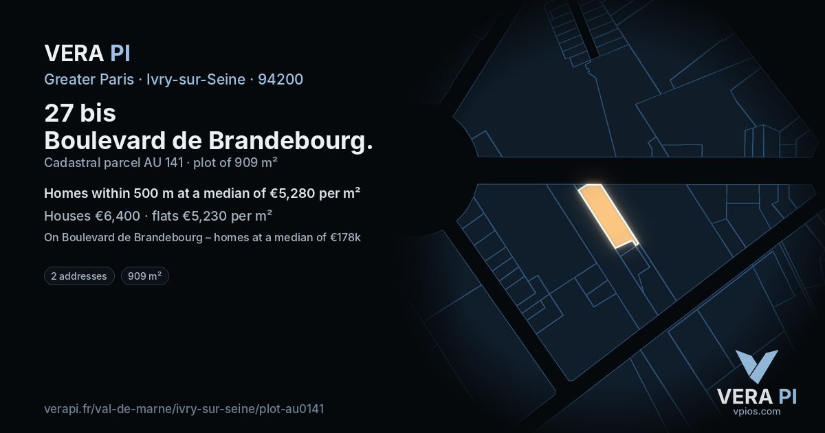27 bis Boulevard de Brandebourg, Ivry-sur-Seine at night – the plot lit, the parcels around coloured by the prices near them