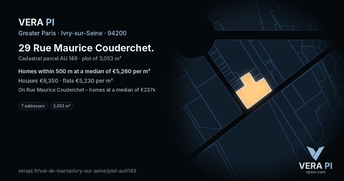 29 Rue Maurice Couderchet, Ivry-sur-Seine at night – the plot lit, the parcels around coloured by the prices near them