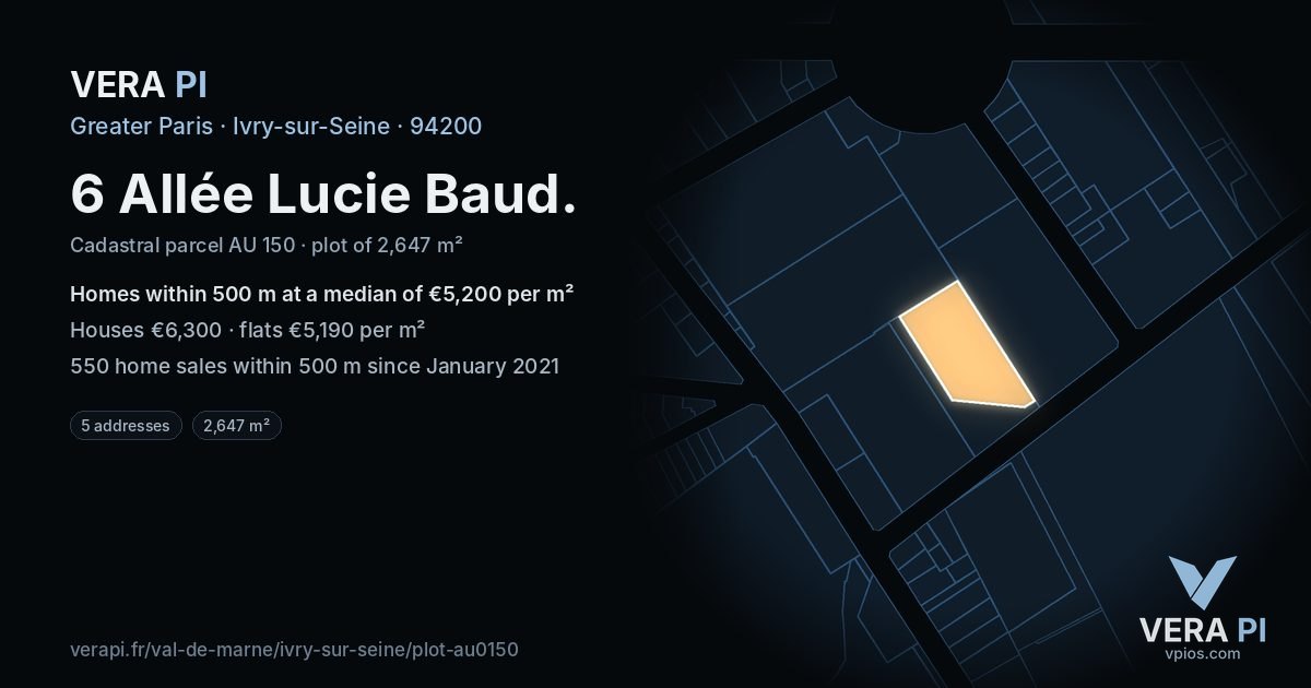 6 Allée Lucie Baud, Ivry-sur-Seine at night – the plot lit, the parcels around coloured by the prices near them