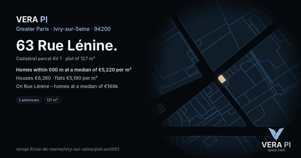 63 Rue Lénine, Ivry-sur-Seine at night – the plot lit, the parcels around coloured by the prices near them