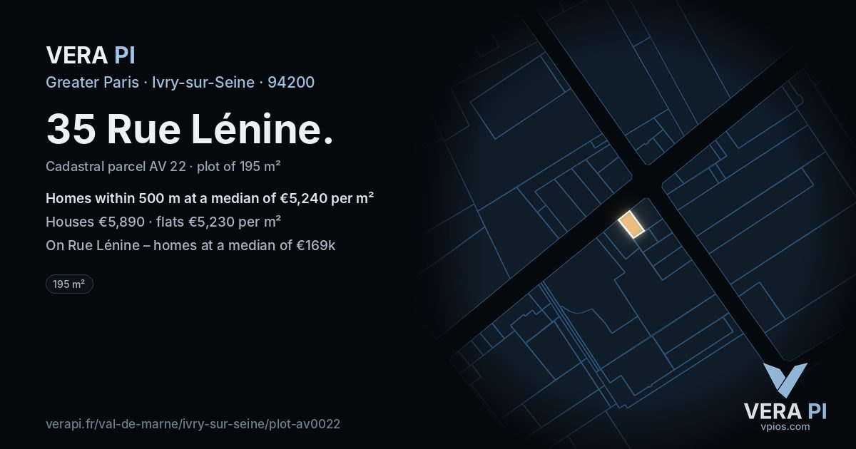 35 Rue Lénine, Ivry-sur-Seine at night – the plot lit, the parcels around coloured by the prices near them