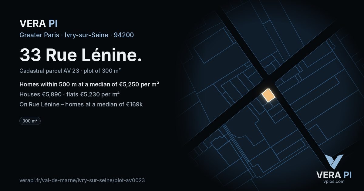 33 Rue Lénine, Ivry-sur-Seine at night – the plot lit, the parcels around coloured by the prices near them