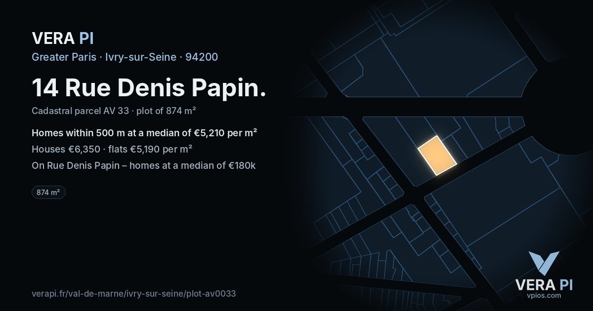 14 Rue Denis Papin, Ivry-sur-Seine at night – the plot lit, the parcels around coloured by the prices near them